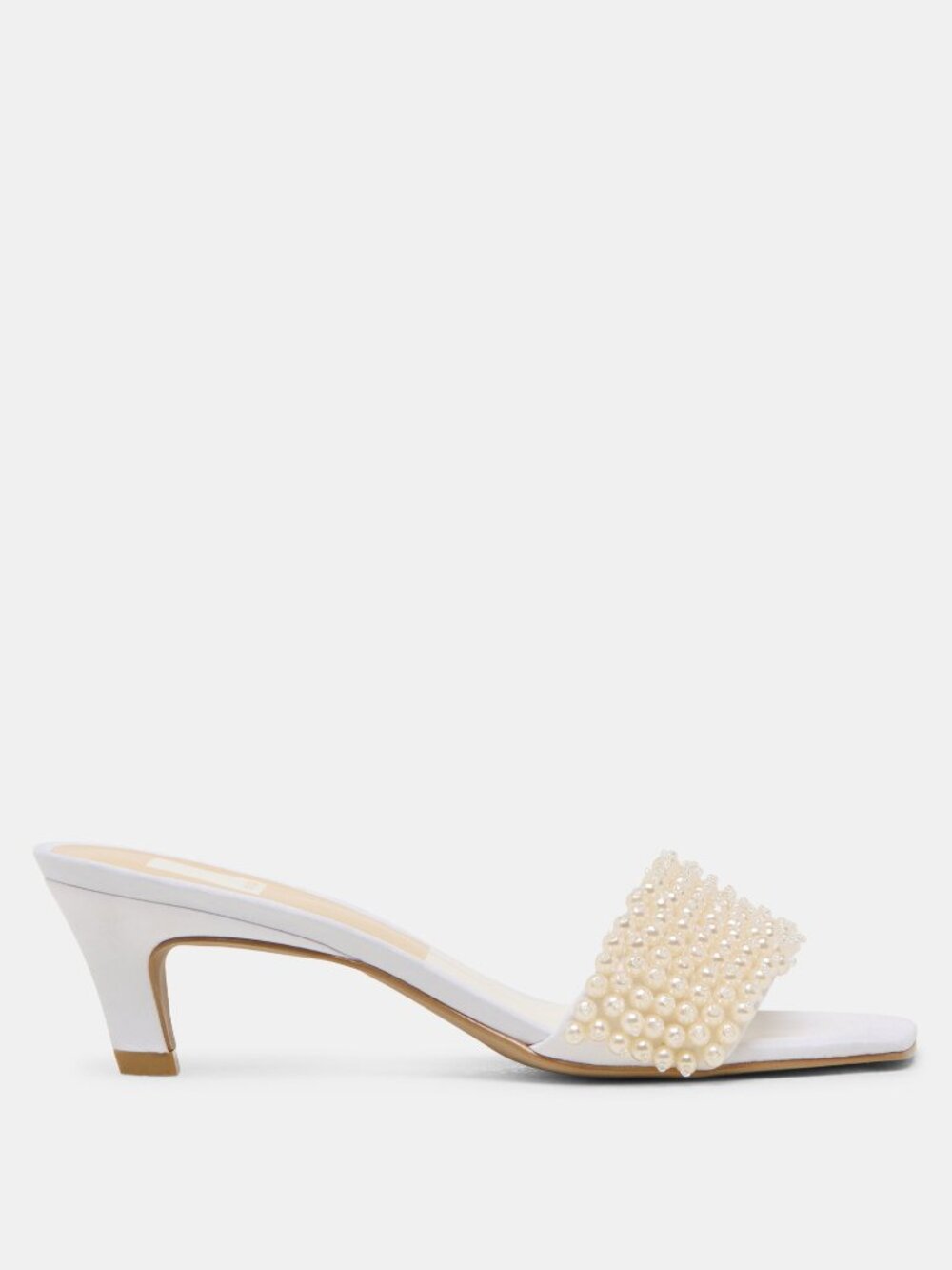Dolce Vita Rexa Pearl Heel in Off White open toe satin kitten heel